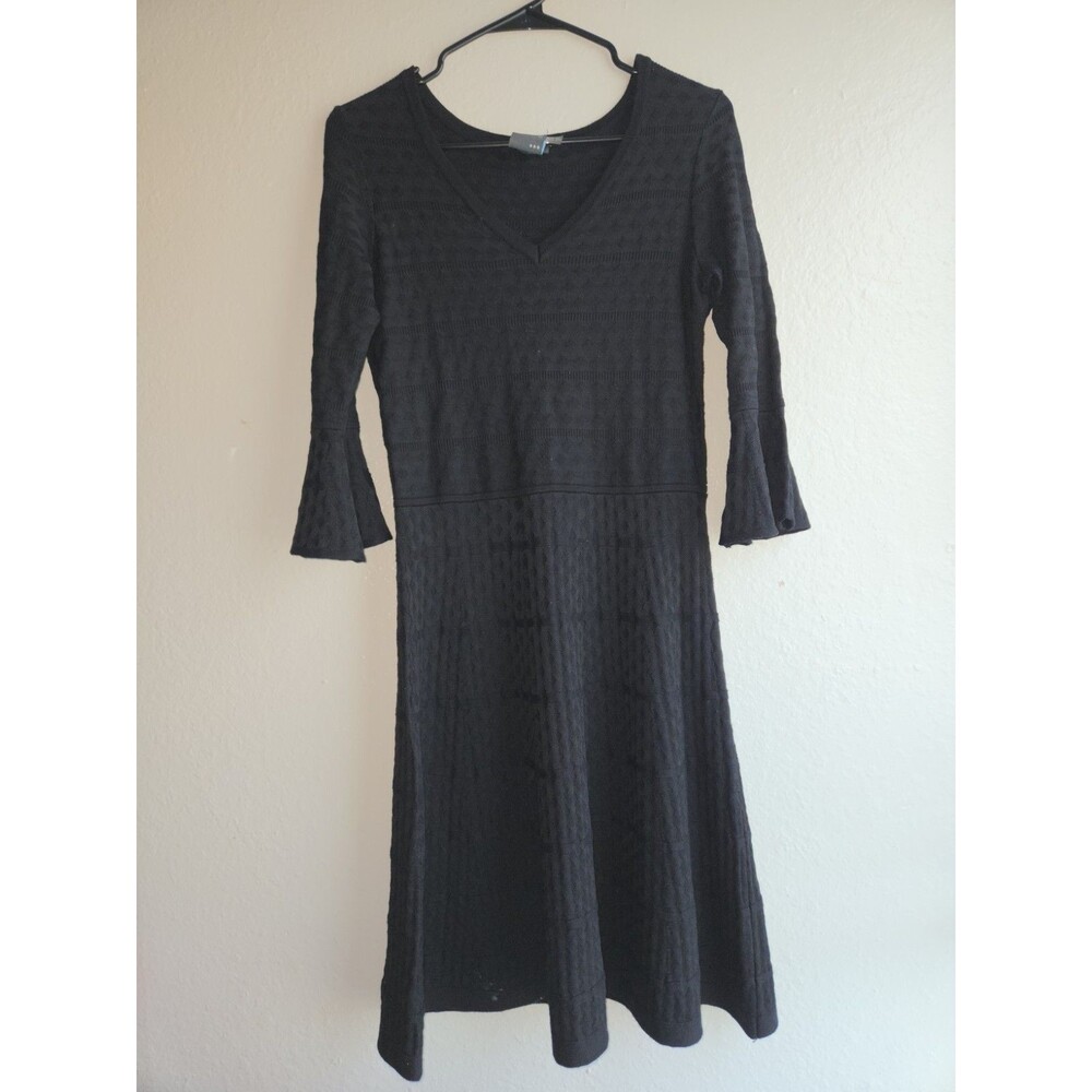 Gabby Skye Black Knit Bell Sleeve V-Neck Dress Womens Size Small 38x17